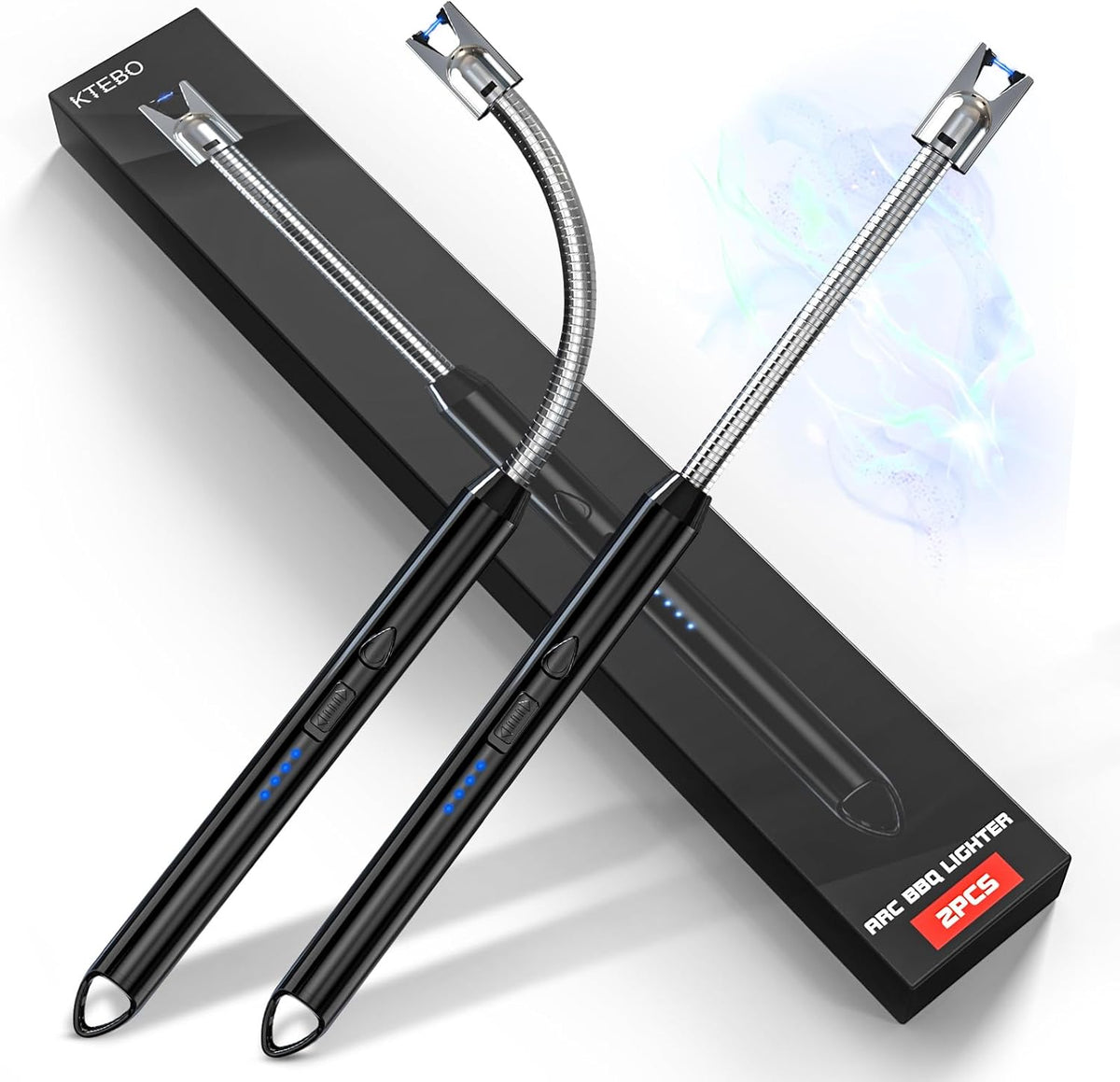 KTEBO 2 Pack Plasma Arc Electric Lighters front view rechargeable USB.