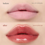 Model displaying the natural plumping effect of the NOONI Korean lip stain.