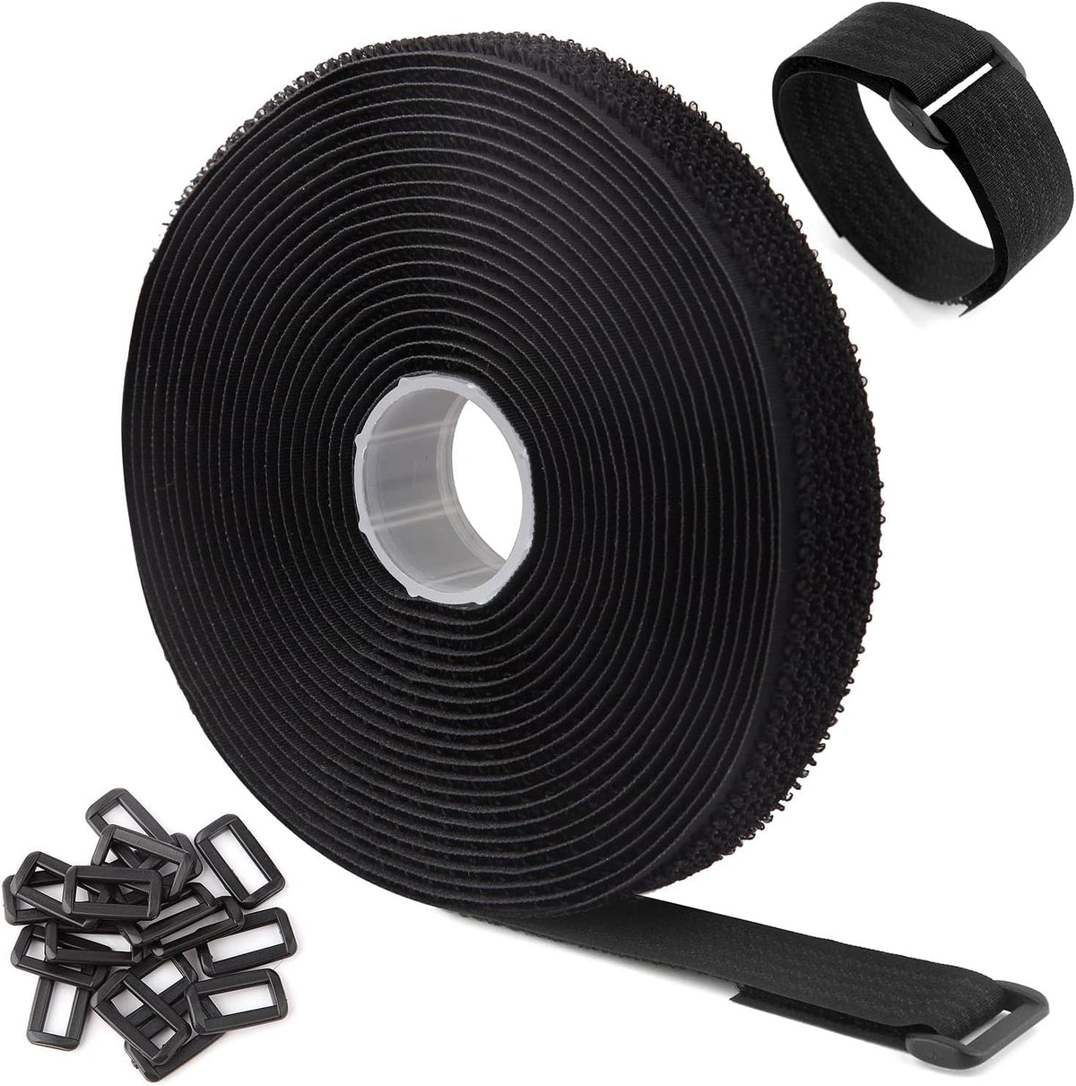 Bestottam adjustable cable straps roll front view with buckles for cord management