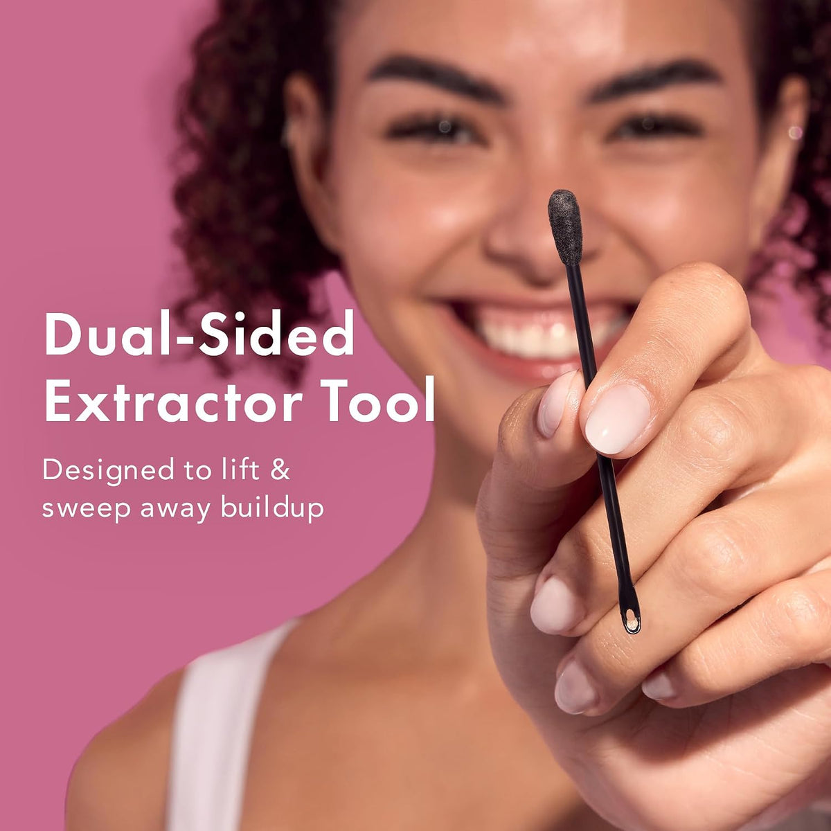 Dual-ended cotton swabs tool for sebum extraction included in the Rael blackhead control kit.