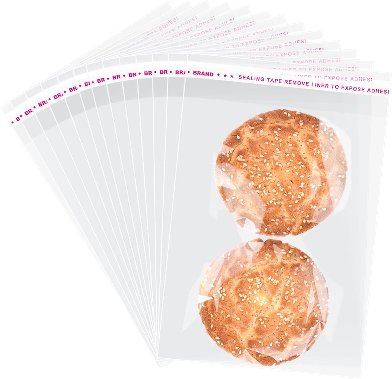 ZGORENDZ clear cellophane bags 300 pieces pack front view filled with cookies