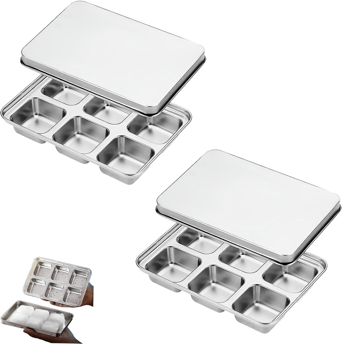 Vortihive stainless steel ice cube tray front view metal mold