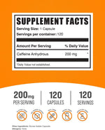 BulkSupplements caffeine pills 120 count packaging showing serving size facts