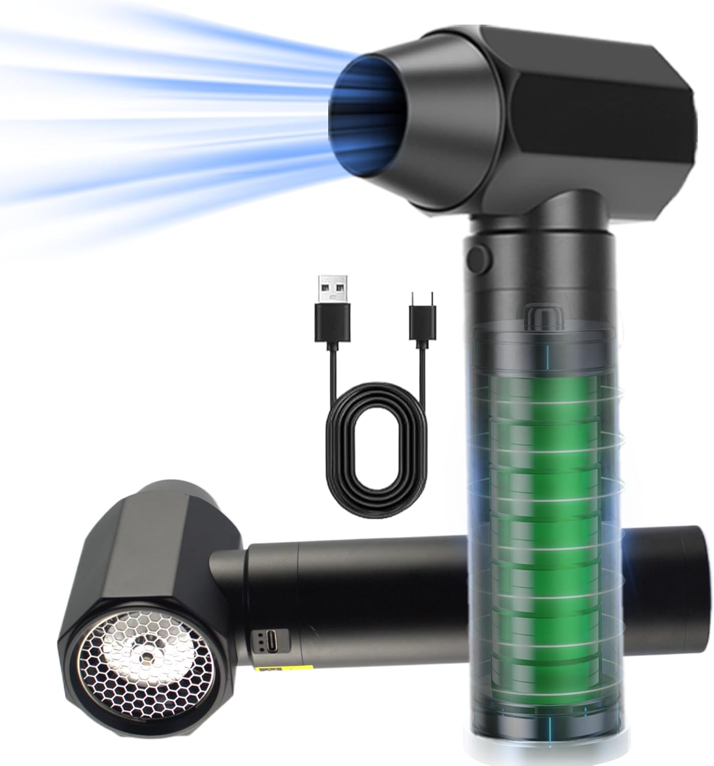 Anymotor Turbo Car Dryer Blower front view showing the premium aluminum alloy body and nozzle design