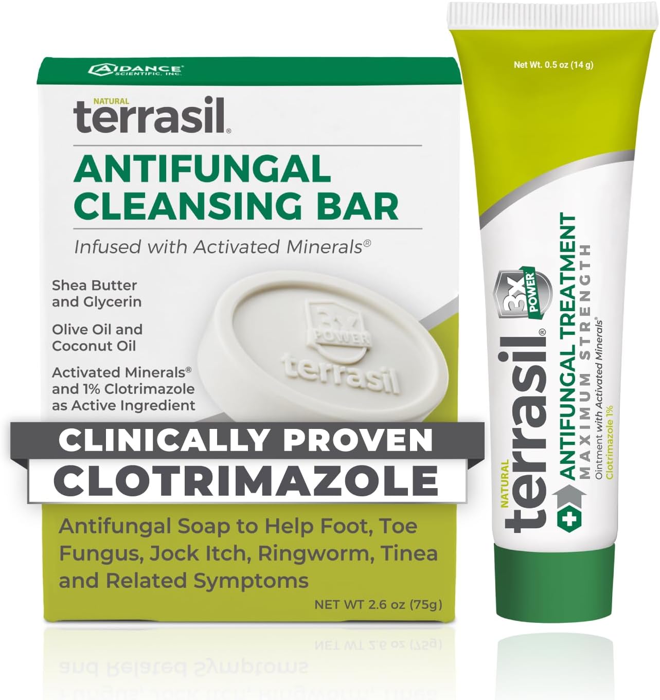 terrasil Antifungal Treatment (2-Product Kit 14g Tube + 75g Soap bar) Antifungal Cream with Clotrimazole and Natural Ingredients, Relief for Ringworm, Jock Itch, Athletes Foot, Fungal Yeast Infection - Image 1