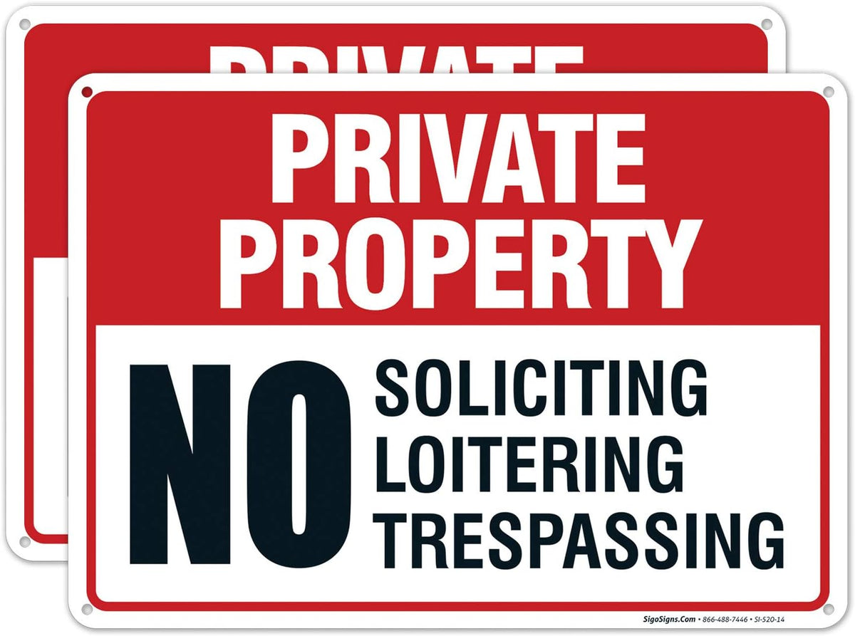Sigo Signs private property sign front view showing red and white layout
