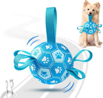 Qraxond interactive automatic dog soccer ball front view in blue