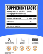 BulkSupplements D-Mannose Powder supplement facts label
