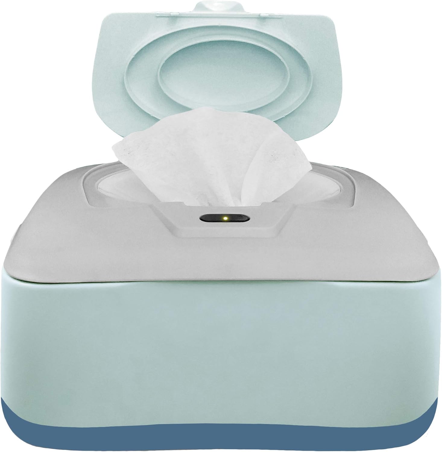 Gogo Pure baby wet wipe warmer and dispenser blue and grey front view