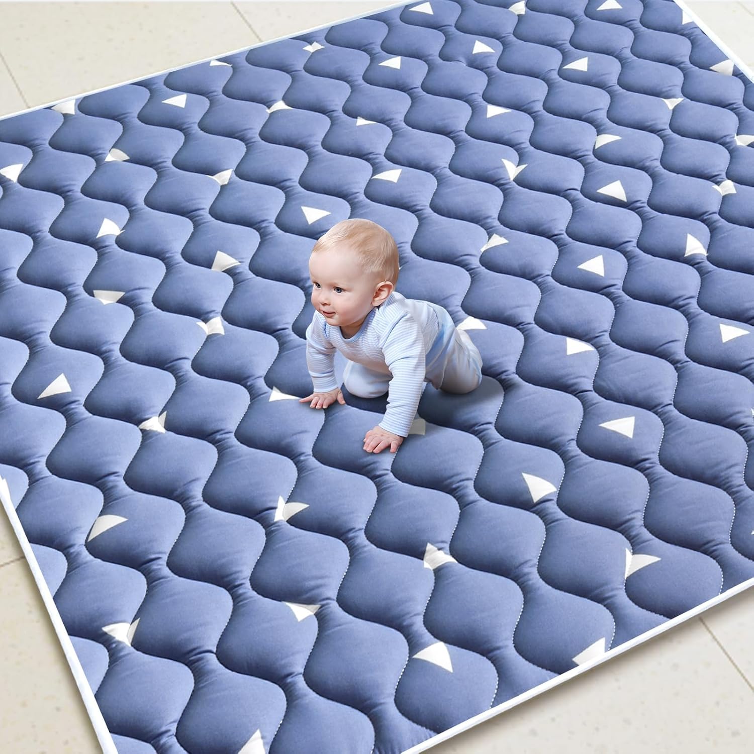 LILYVIBEBEARHAPPY premium foam baby play mat front view inside a square playpen enclosure.