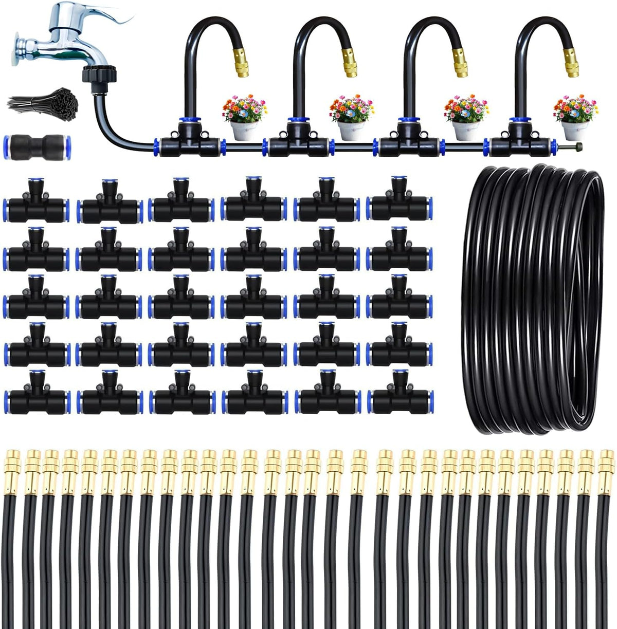 65FT 360 degrees Adjustable Drip Irrigation System for Garden | 1/2'' Irrigation Tubing with 20 Nozzles, Automatic Watering Misting System, Drip Irrigation Kit for Greenhouse, Lawn, Plant - Image 9