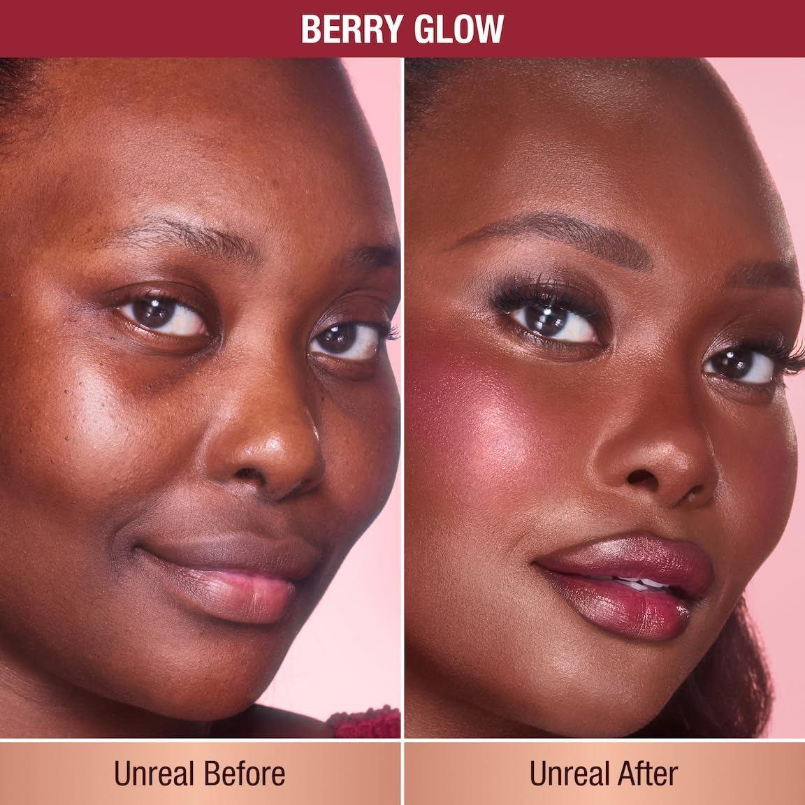 Skincare infused cream blush stick open showing the Berry Glow shade.
