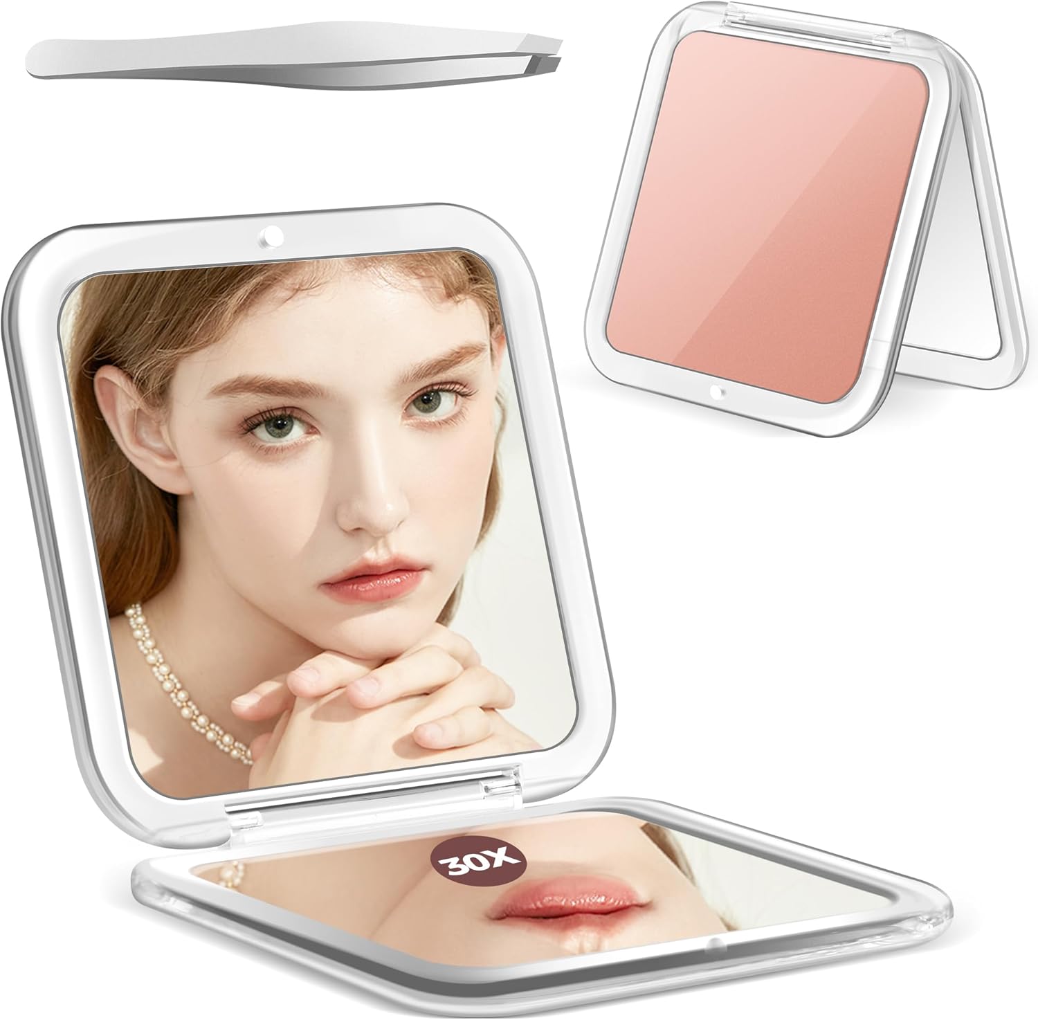 MIYADIVA Compact Mirror front view showing the sleek rose gold pocket mirror casing opened at an angle.