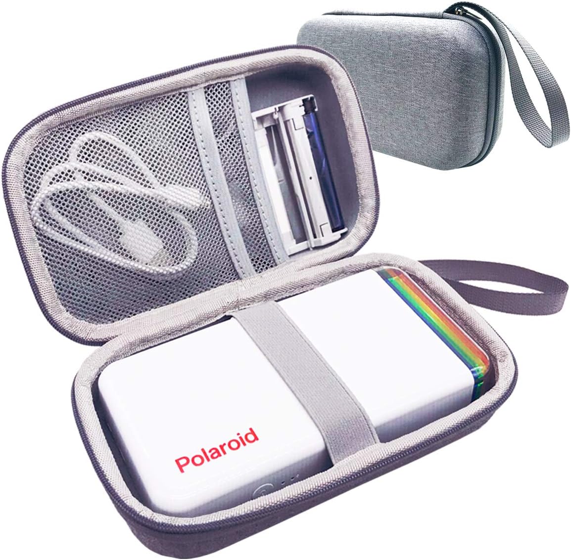 JCHPINE hard carrying case for Polaroid HiPrint printer front view showing grey shockproof exterior shell.