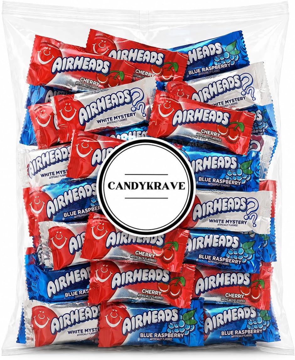 Airheads Candy Mini Bars, Cherry Flavor, 80 Pieces Bulk Bag, Individually Wrapped Non-Melting Chewy Fruit Taffy, Gluten Free, Perfect for Birthdays, Parties & Pantry (2 lbs) - Image 13
