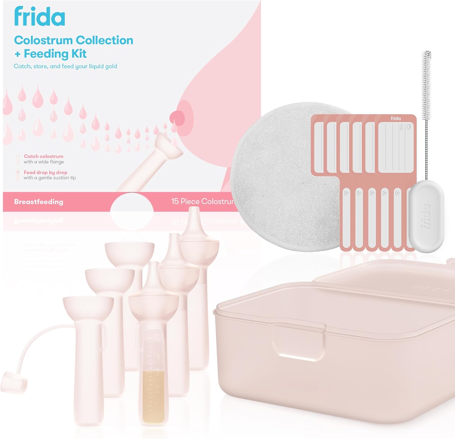 Frida Mom Colostrum Collection Kit front view of 15 piece set