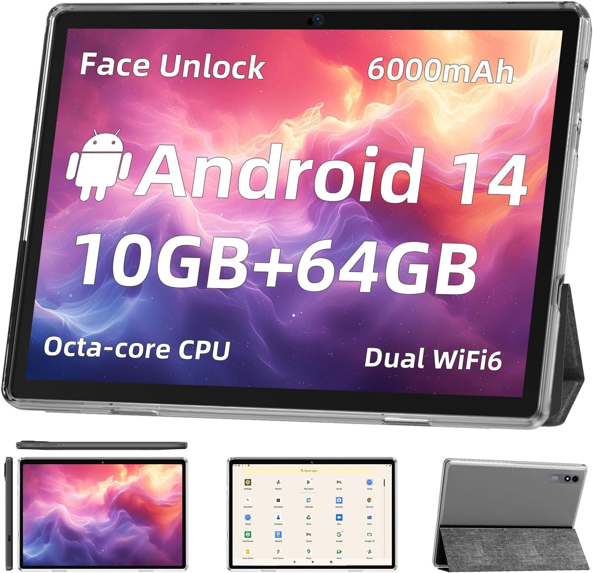 Tuohaitime Android 14 tablet front view 10 inch display