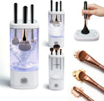 AiDwell electric makeup brush cleaner machine front view showing transparent vortex chamber for premium beauty tools.