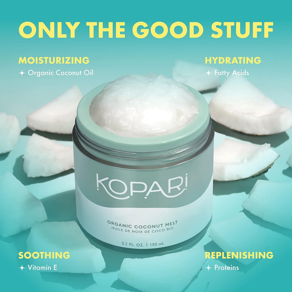 Kopari coconut melt application for body hair and face routine