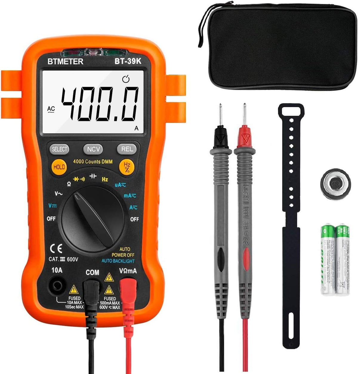 BTMETER BT-39K digital multimeter front view showcasing LCD screen