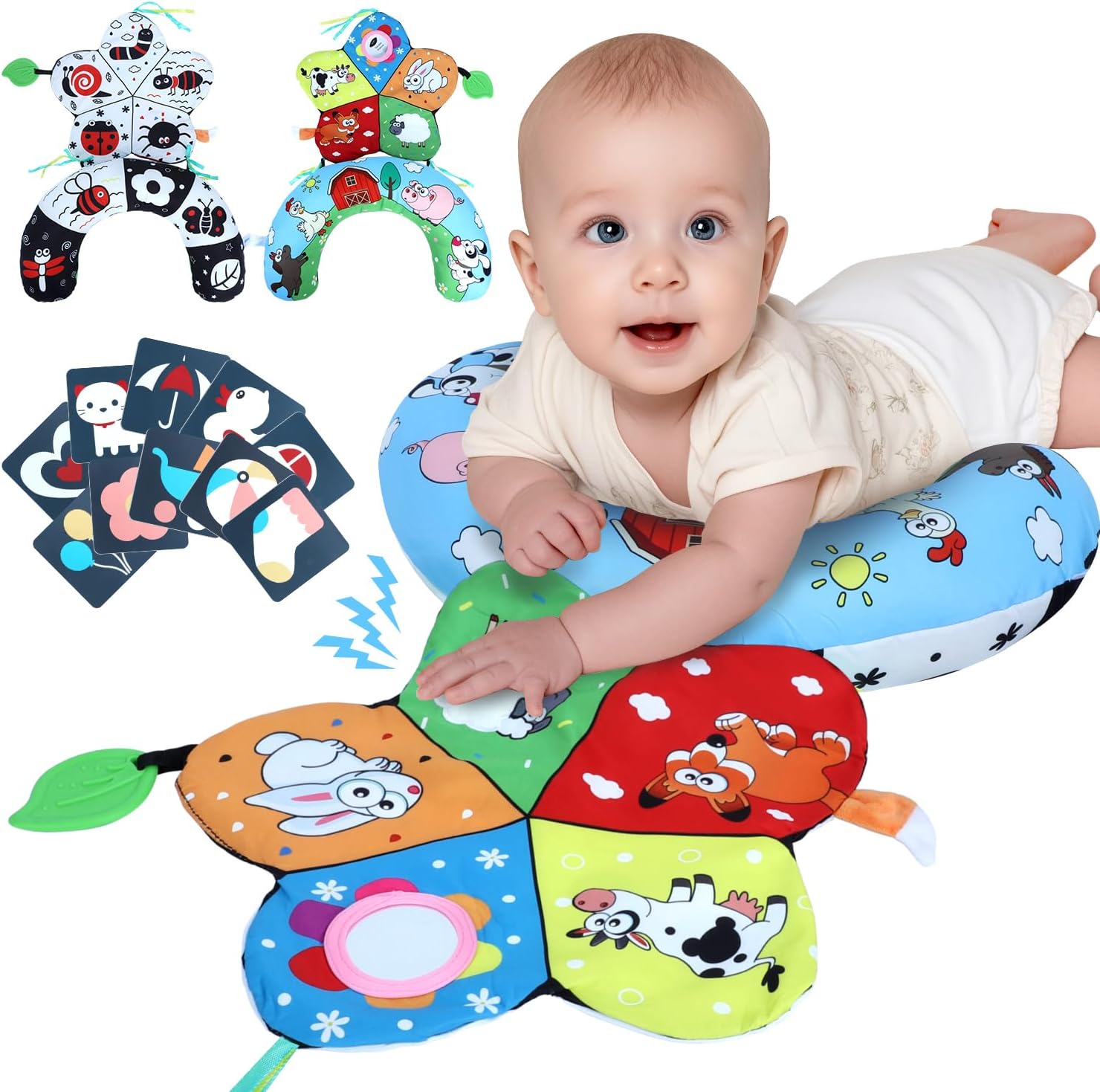 USATDD Tummy Time Pillow front view showing high-contrast black and white developmental patterns.
