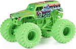 Monster Jam Grave Digger side profile with neon green tires