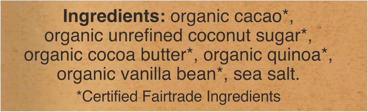 Hu vanilla bean and puffed quinoa dark chocolate single count bar.