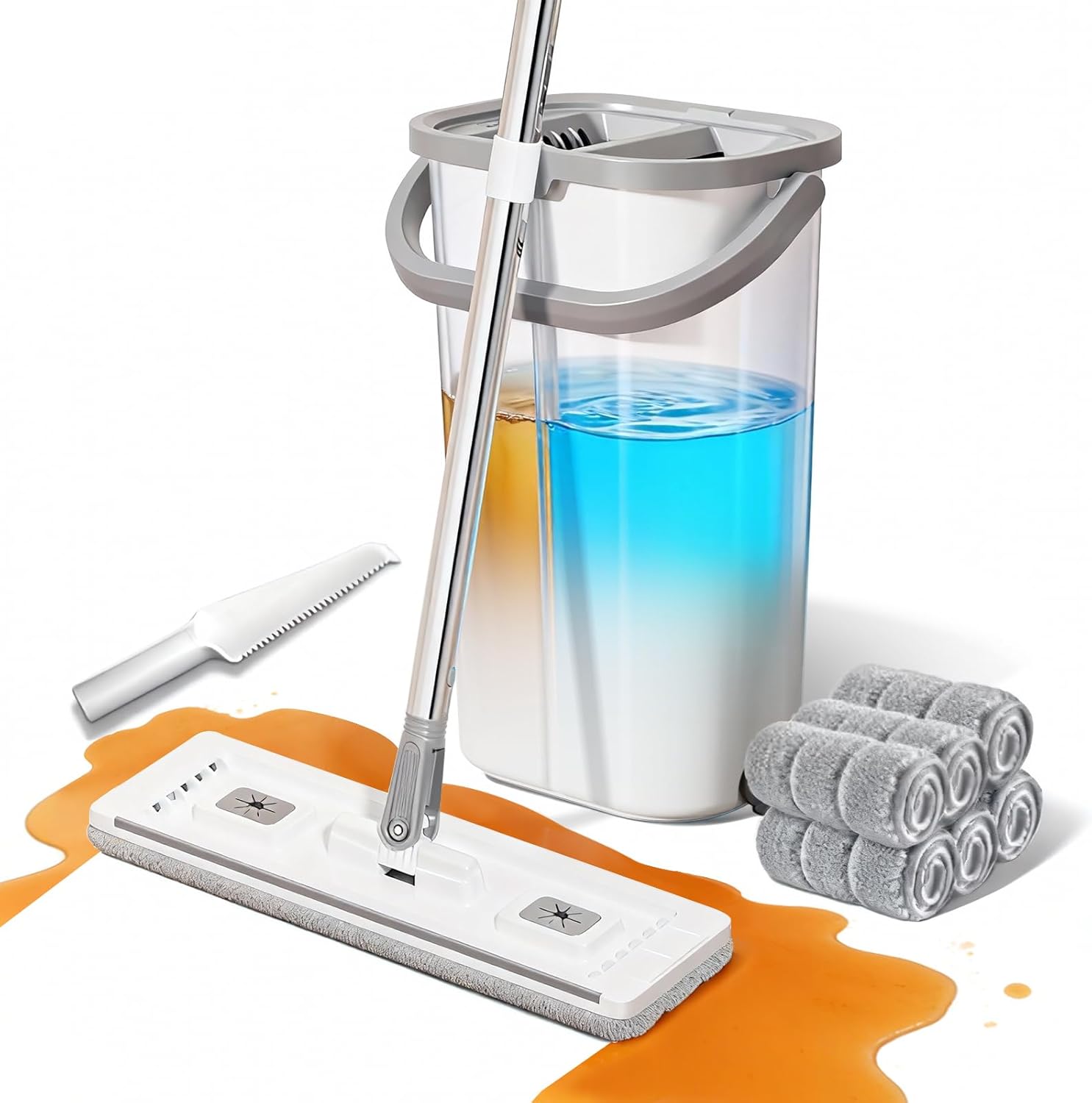 ZJSYJJ wall mop and bucket system front view with dual chamber bucket