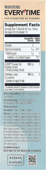 JungKwanJang Everytime Korean red ginseng and elderberry supplement packaging detailing health benefits