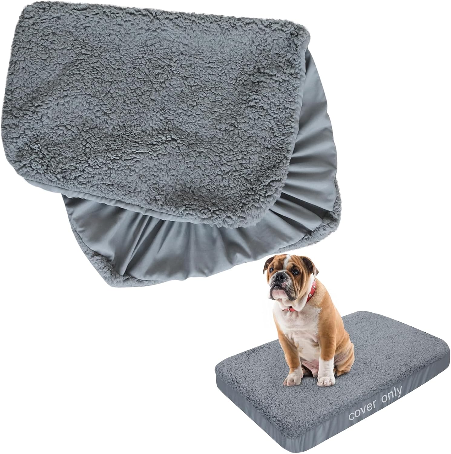 Coldwind dog bed cover replacement grey front view showing plush velvet texture