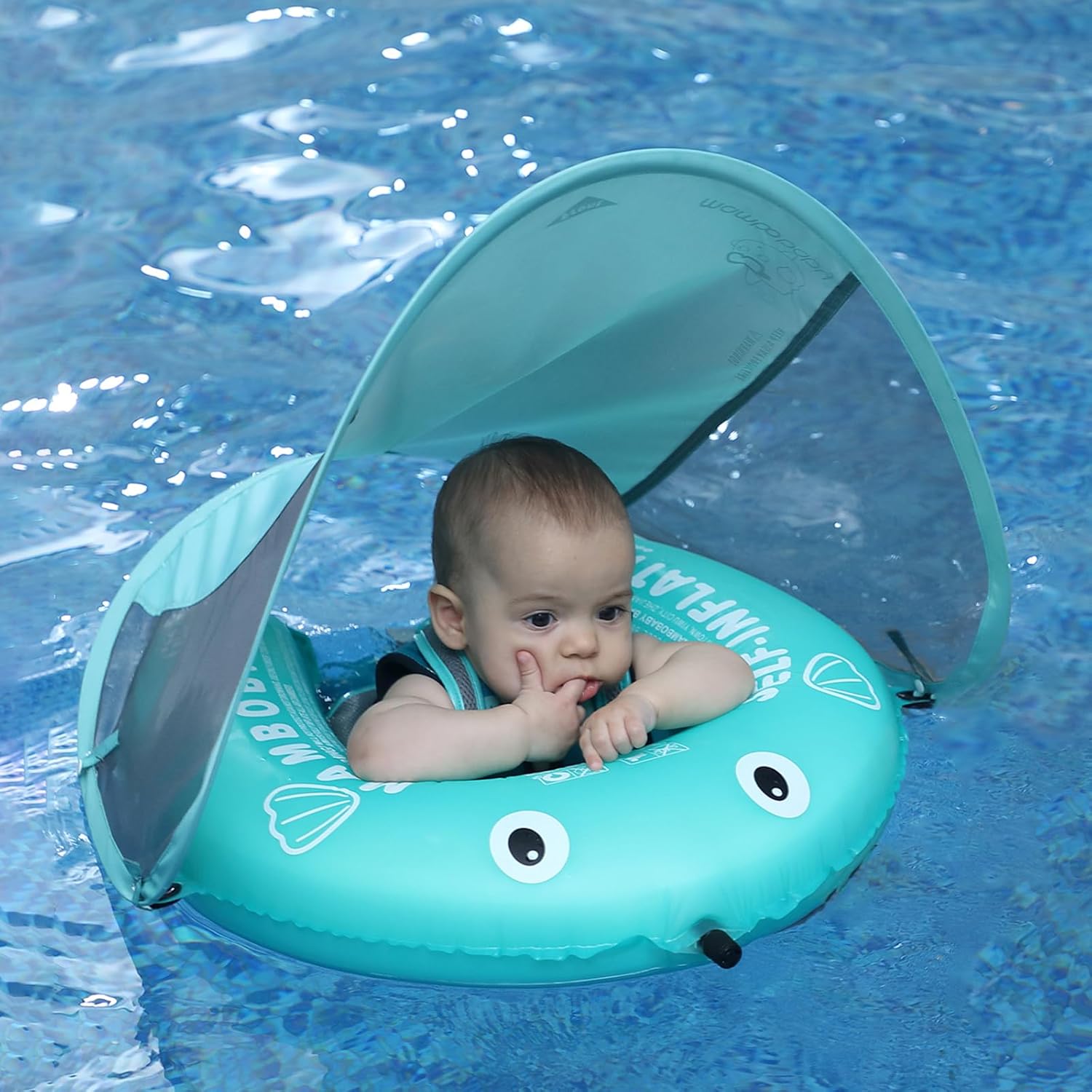 AnjeeIOT Mambobaby self-inflating baby pool float green front view