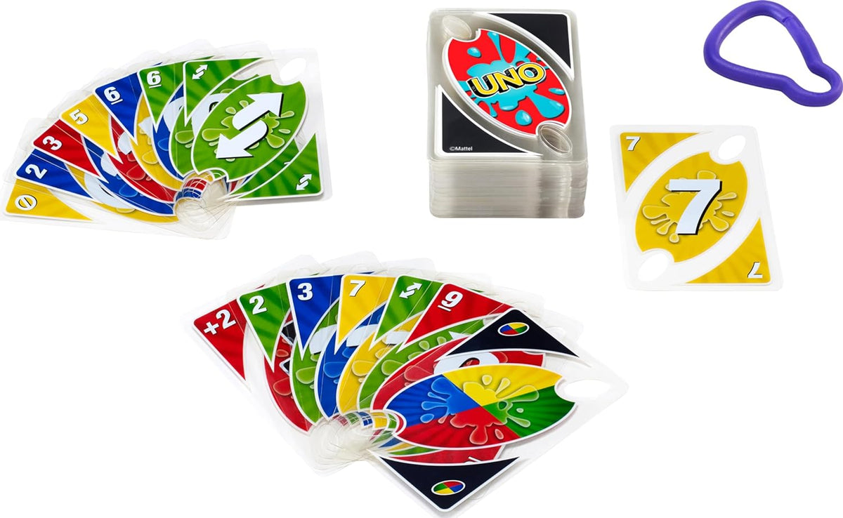 Mattel Games UNO Splash action cards close up view