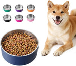LIHONG stainless steel dog bowl front view with blue finish