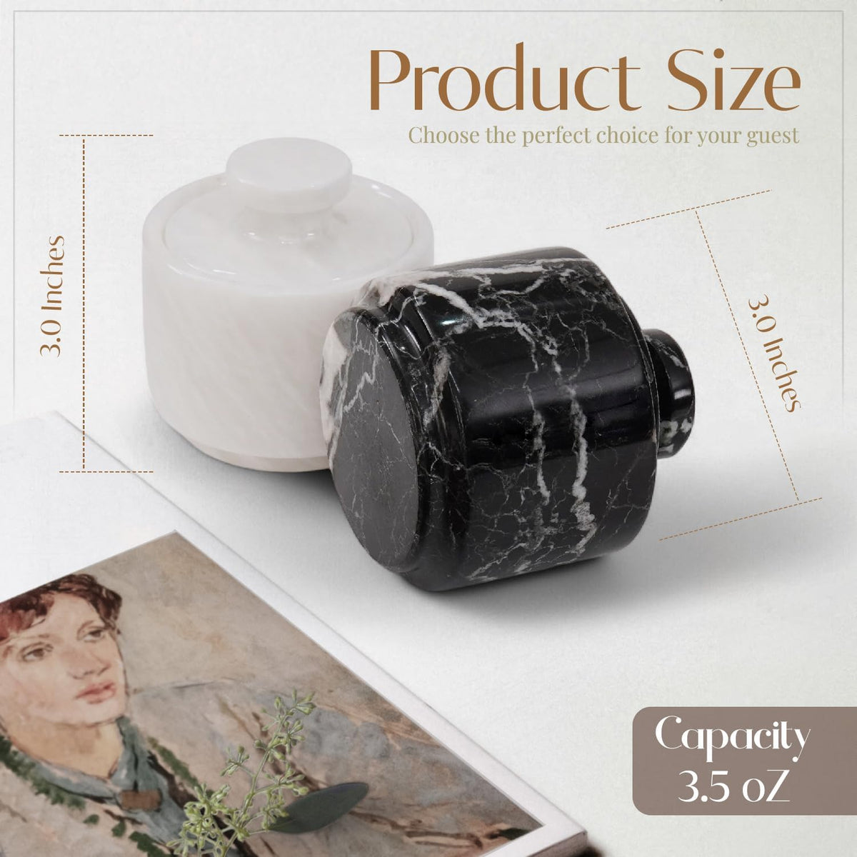 Marblous Krafts 3 inch marble spice jar top angle view