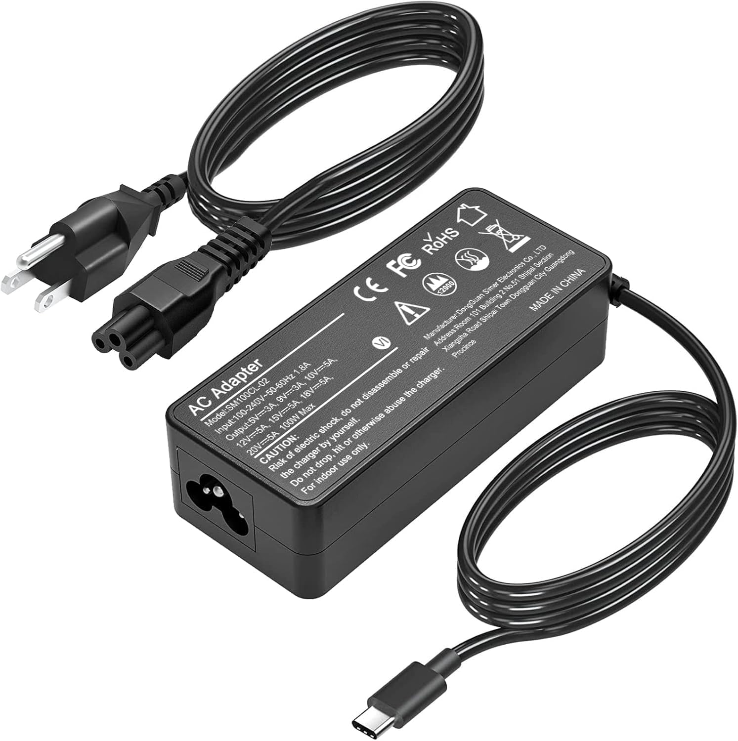 ELECBRAiN 100W universal USB-C power adapter front view showcasing the sleek charging brick profile.