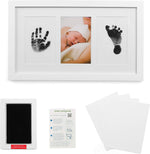 Green Pollywog Baby Handprint and Footprint Kit elegant white wooden frame front view with three display slots.