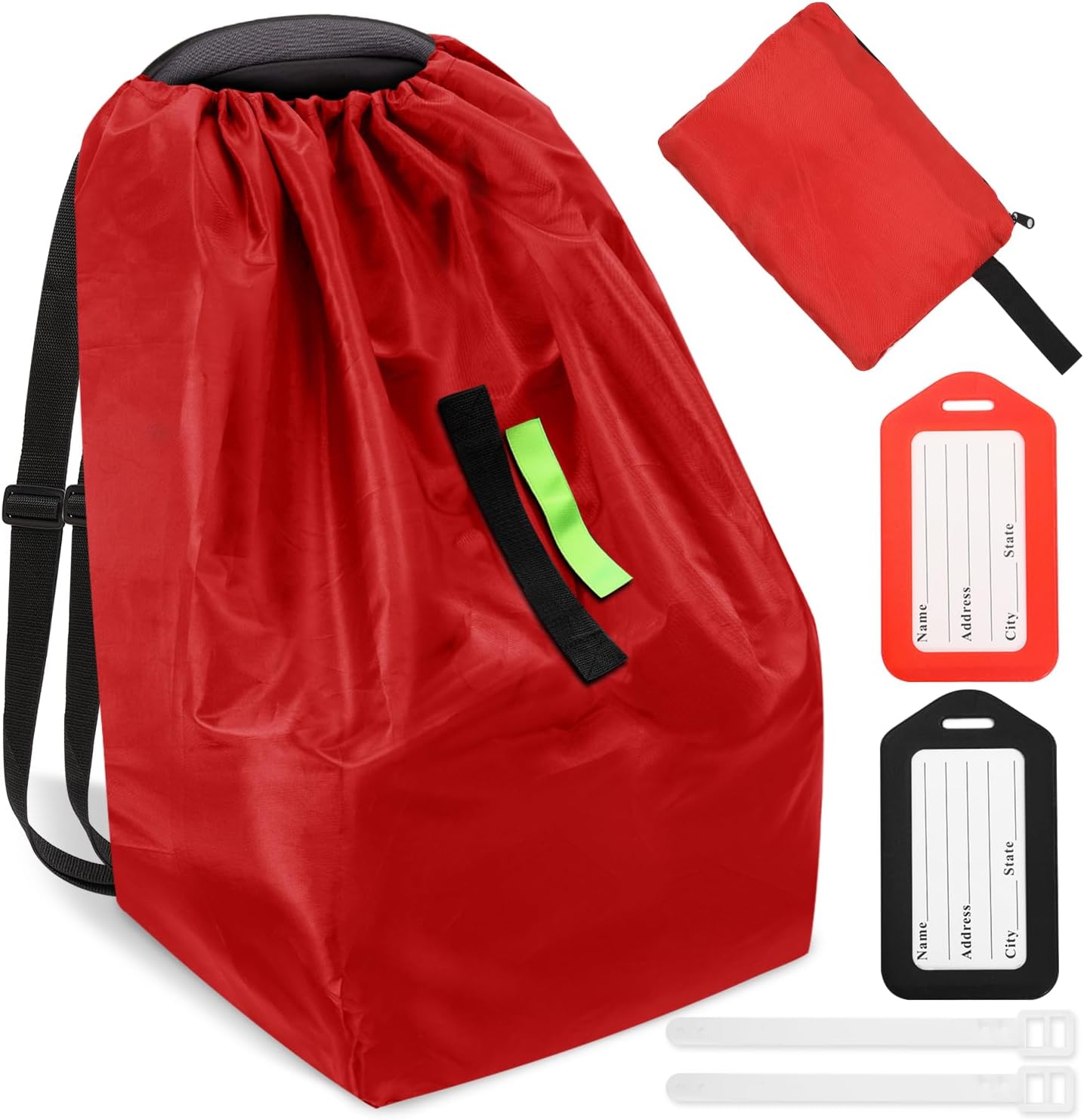 Sublaga car seat bag for airplane travel front view in bright red high quality Oxford cloth material.