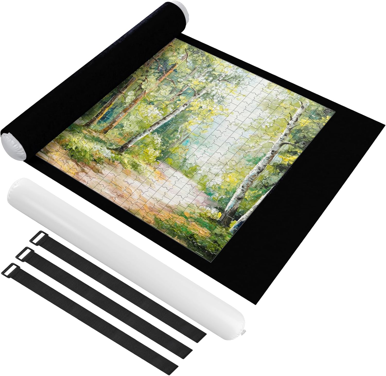 Ainiv Jigsaw Puzzle Mat Roll Up front view showing black felt surface with alignment lines