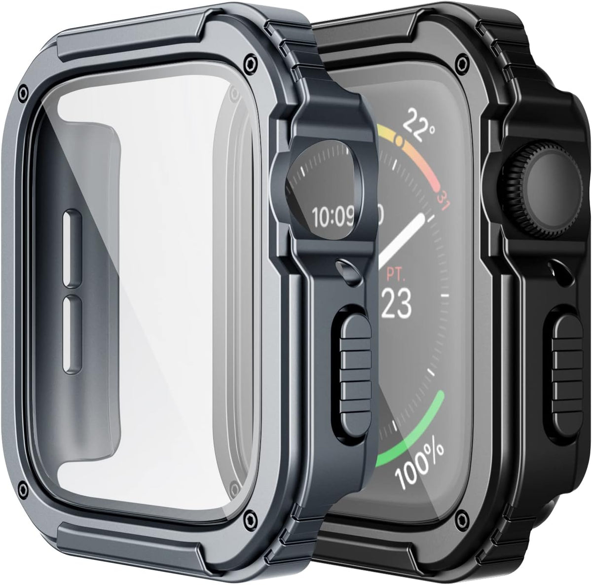 Adepoy 2 Pack Rugged Case Compatible for Apple Watch 45mm Series 9/8/7 with Tempered Glass Screen Protector, Military All Around Hard TPU Protective Cover Case Shockproof Bumper for iWatch Men 45mm - Image 13