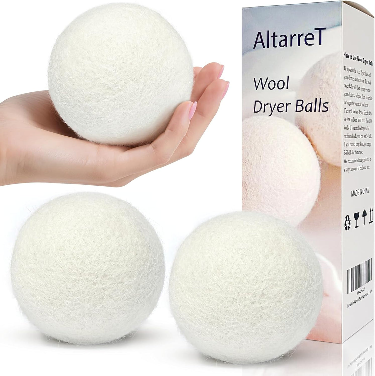 Voglux wool dryer balls three pack front view eco friendly fabric softener
