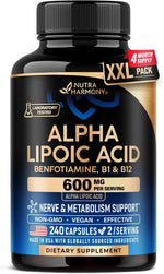 NutraHarmony Alpha Lipoic Acid 600mg front view supplement bottle