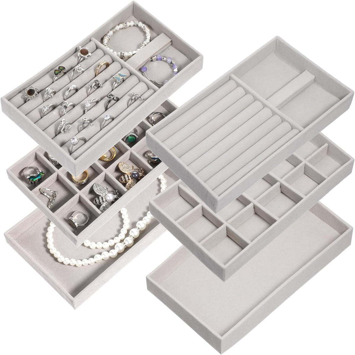 LLOUSSAK Jewelry Organizer Drawer front view showcasing stackable velvet trays.