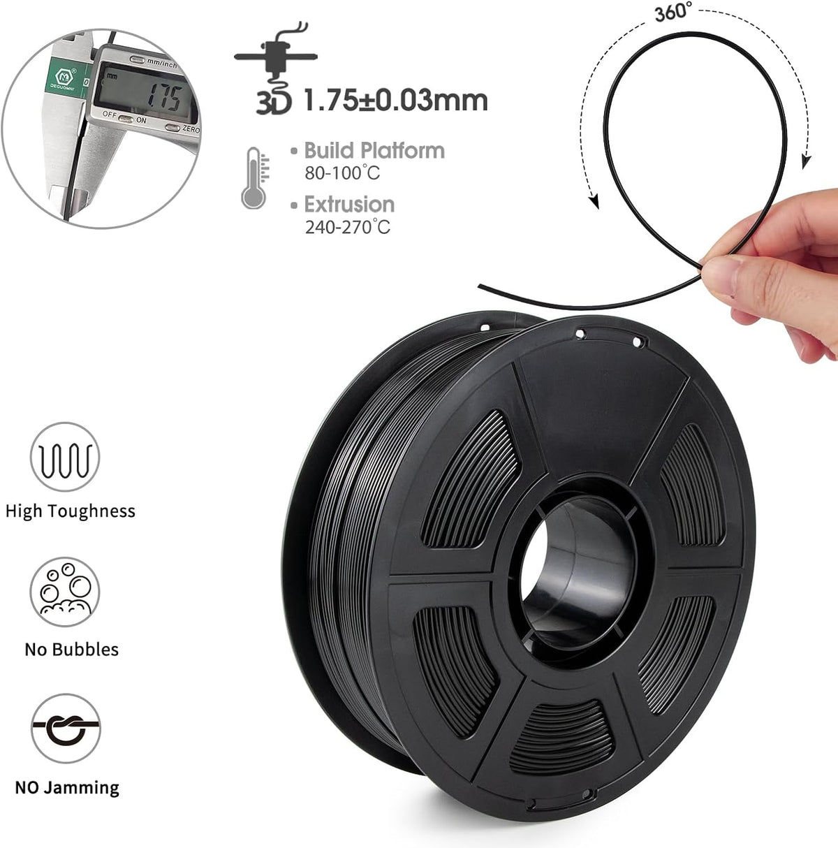 iSANMATE black 3D printer filament spool side angle