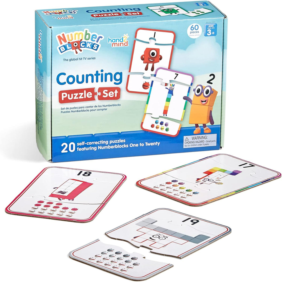 hand2mind Numberblocks Counting Puzzle Set front view box and pieces