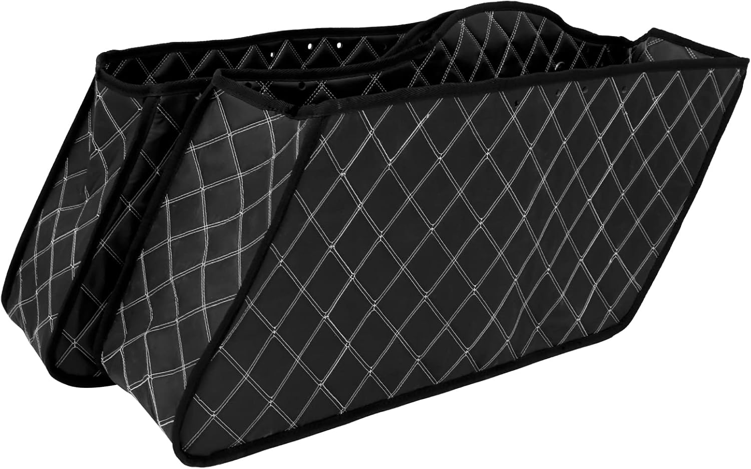HCmotorku motorcycle drop in saddlebag carpet liners front view showing premium black synthetic leather construction