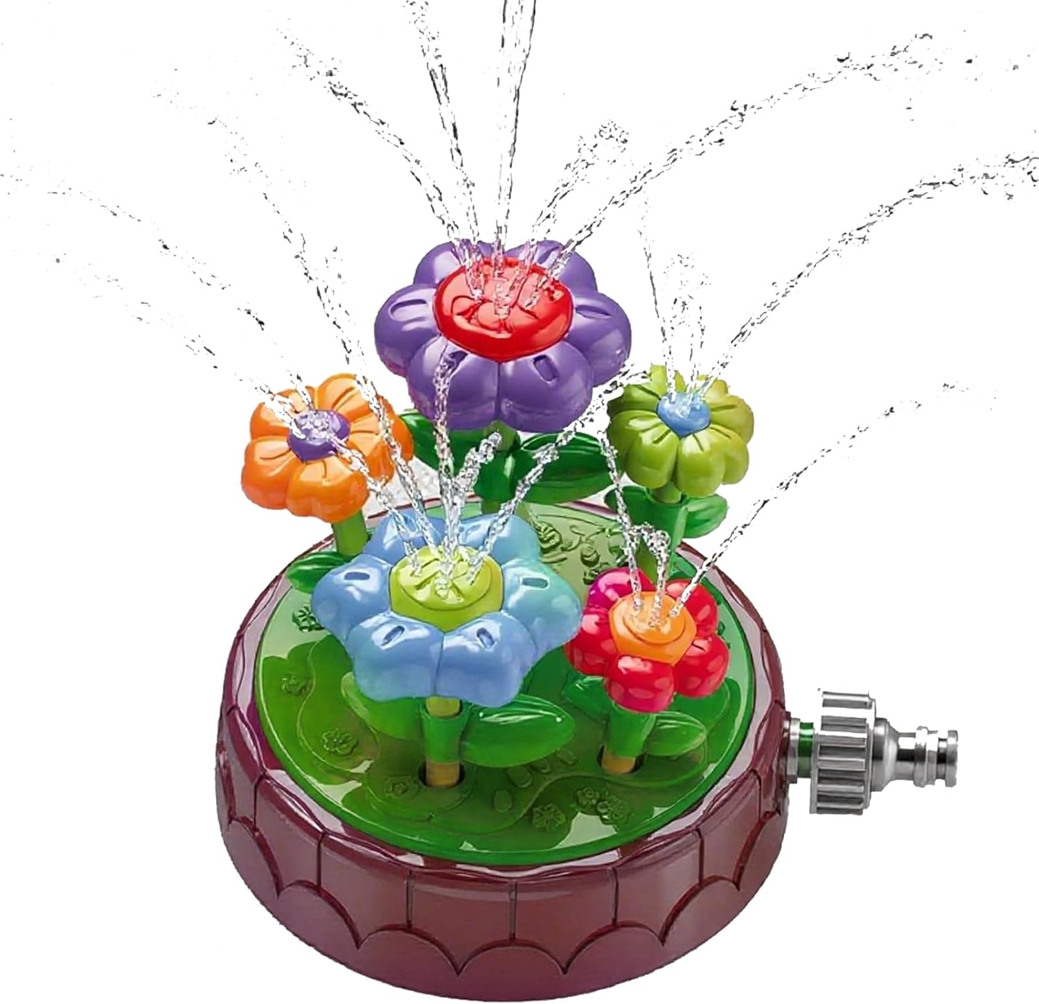 Juivin water sprinkler for kids front view of brown flower toy