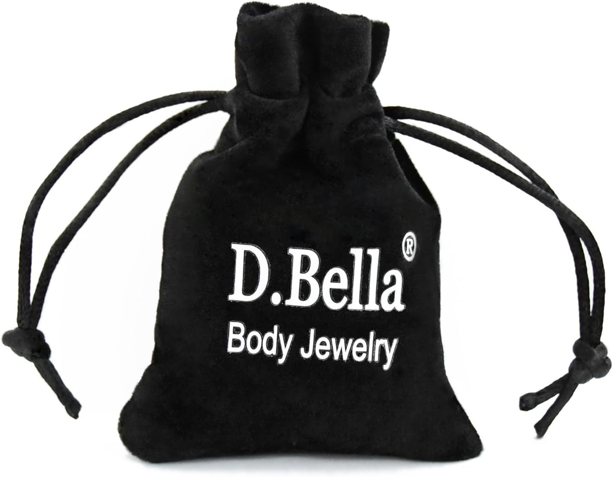 D.Bella 16G clear labret studs arranged to display varying bar lengths.