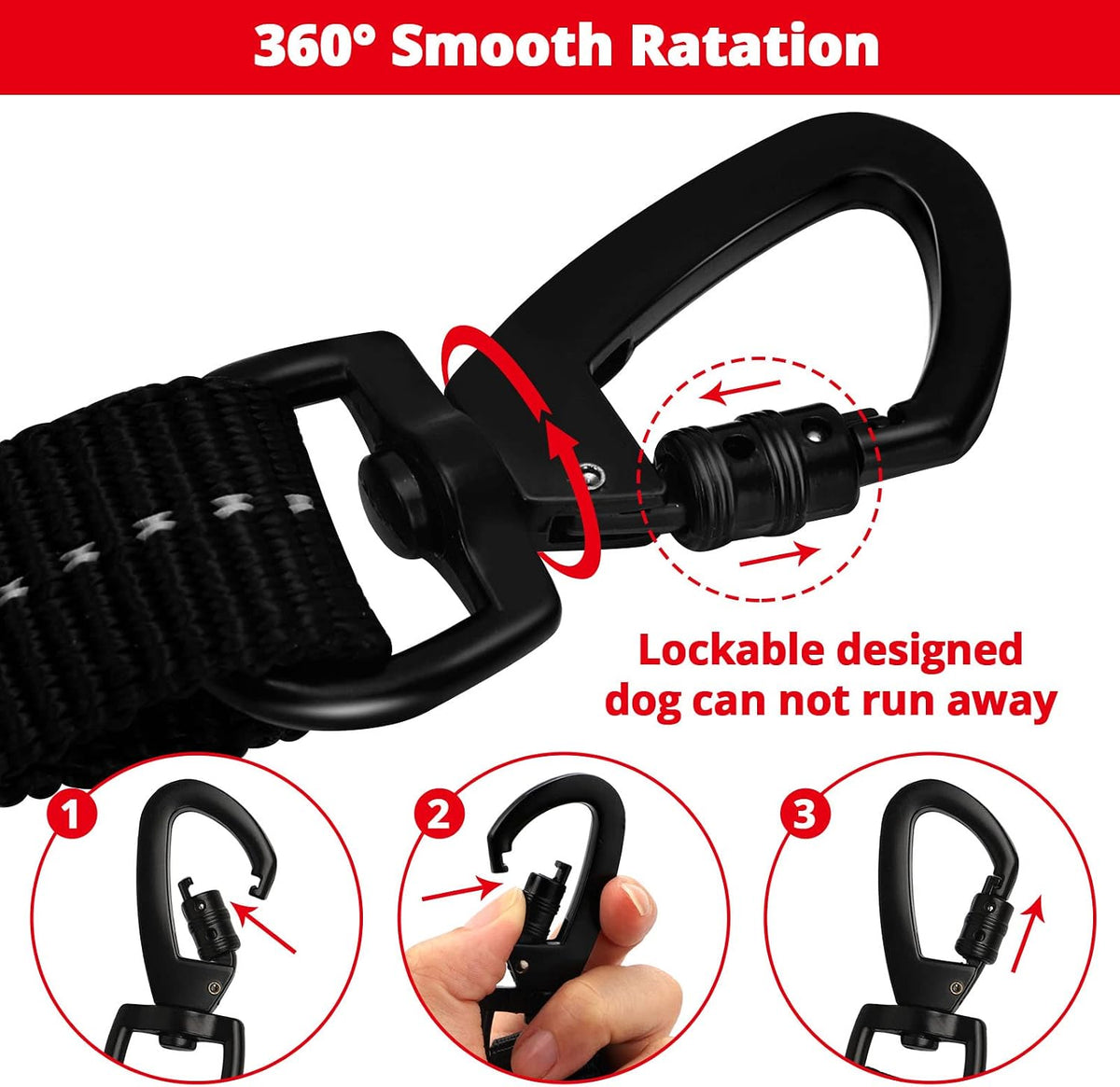Jenico rope leash highlighting reflective threads in dark