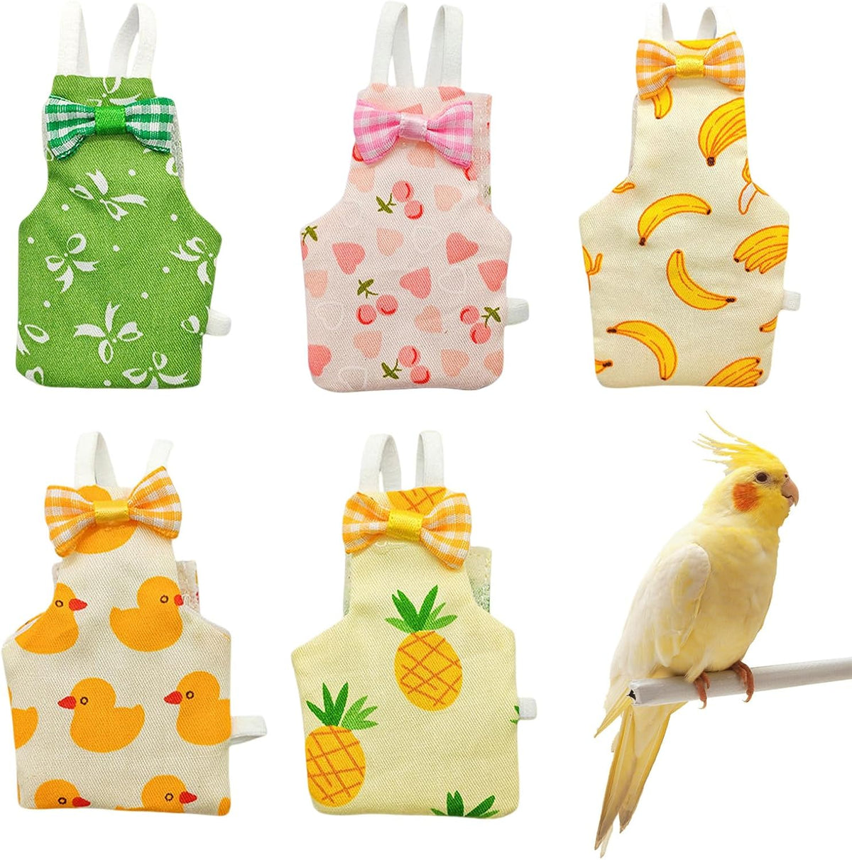 KURTOPLLY bird diaper front view showing cute printed patterns and bowtie accent