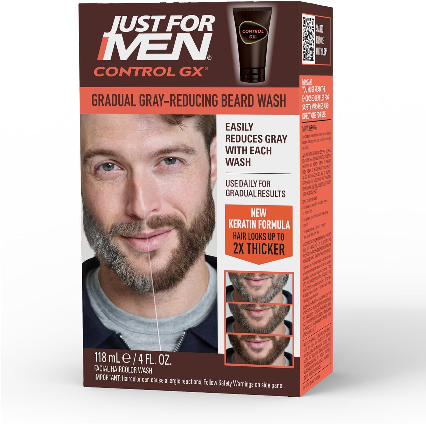 Just For Men Control GX grey reducing beard wash 118ml front packaging